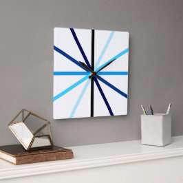 Modern minimalistiskt Linjer för geometrisk blå gr Fyrkantig Klocka
