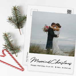 Modern Minimalistiskt Nygift Jul Foto Vykort