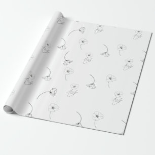Modern, minimalt Blommönster, svartvitt Presentpapper