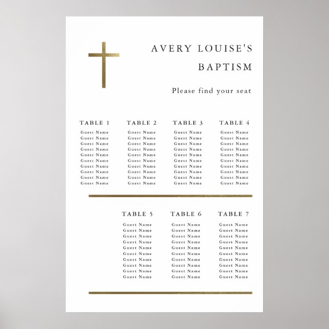 Modern minimalt sittdiagram för baptism i Guld Kor Poster (Framsidan)