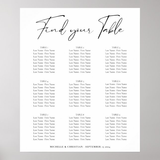 Modern minimalt sittdiagram för kalligrafi i Bröll Poster (Framsidan)