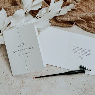 Modern, minimalt skript "with Gratitude" Bröllop Tack Kort