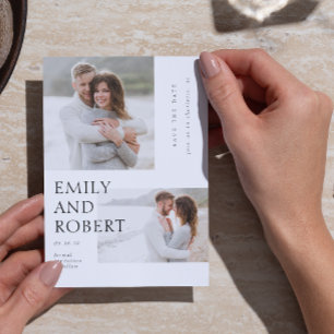 Modern Minimilast Black & White 2 Photo Bröllop Spara Datumet