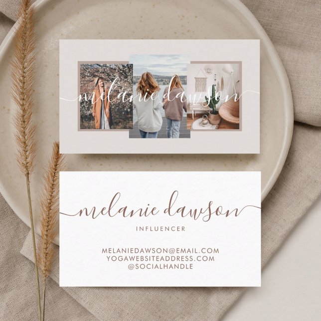 Modern minimum 3 Photo Social Influencer Tan Visitkort (Skapare uppladdad)