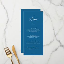 Modern Minimum Blue Script Bröllop Meny