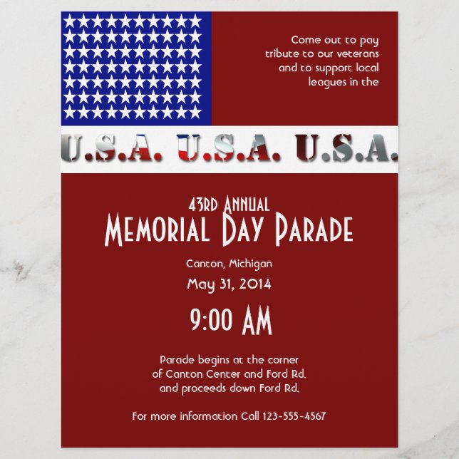 Modern minnesdag för bilder i USA flagga Reklamblad (Framsidan)