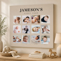 Modern minneskalender för baby:s första år med fot