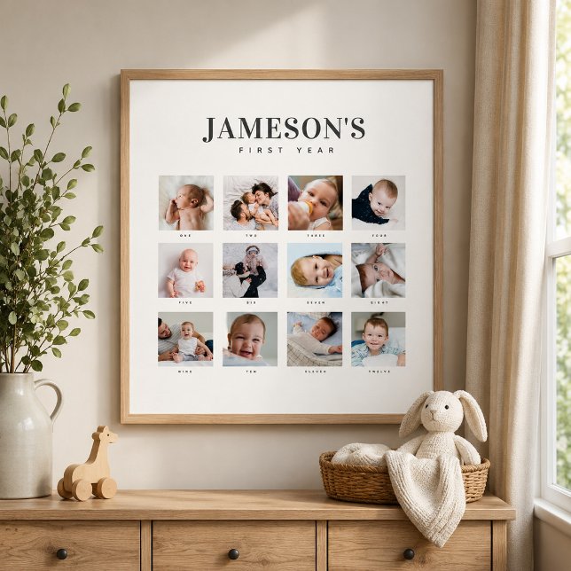 Modern minneskalender för baby:s första år med fot poster (Skapare uppladdad)