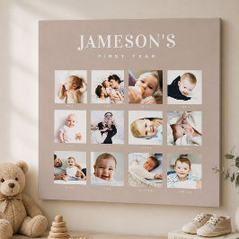 Modern minneskalender för babyns första år med fot canvastryck