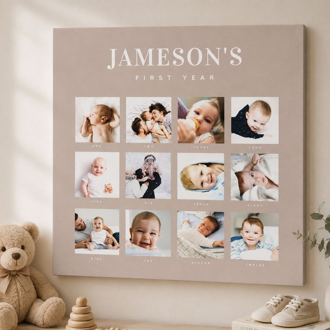 Modern minneskalender för babyns första år med fot canvastryck (Skapare uppladdad)