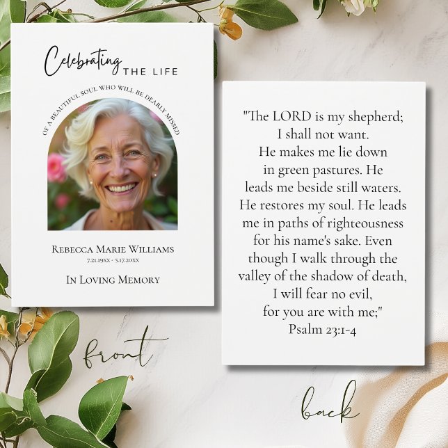 Modern minneskort för Psalm 23-bön Visitkort (Modern Celebrating The Life Psalm 23 Prayer Card
)