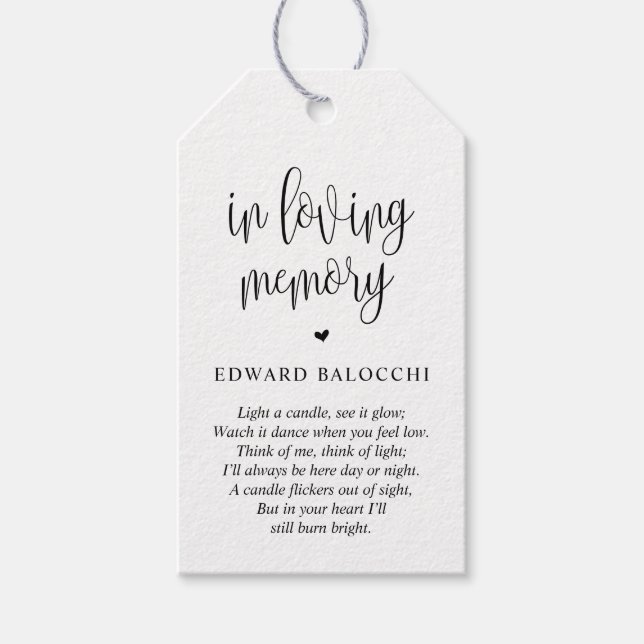 Modern, minnesljus, Märkre för begravningstjänster Presentetikett (Framsidan)