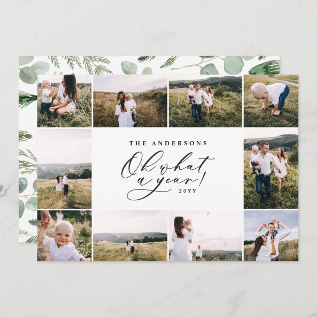 Modern minsta 10-fotofamilj för nya år julkort (Fram/baksida)