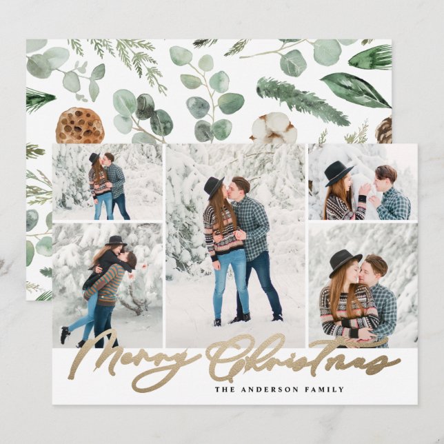 Modern minsta 5-fotojulmansfamilj julkort (Fram/baksida)