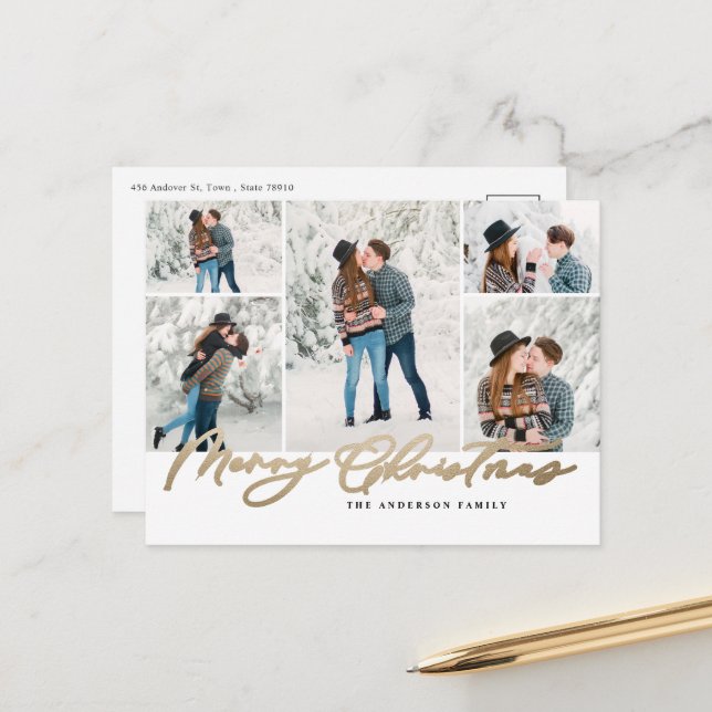 Modern minsta 5-fotoJulskript för elegant Helg Vykort (Fram/Back In Situ)
