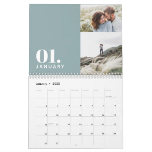 Modern minsta blå multifotofamilj kalender