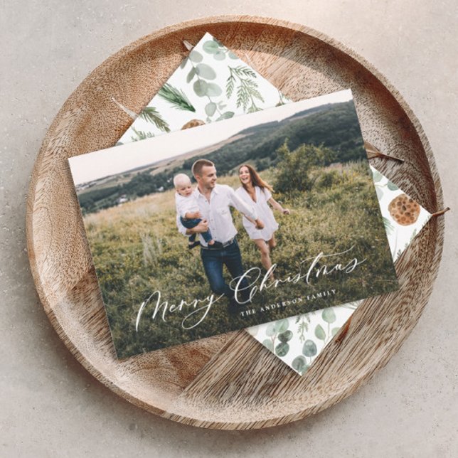 Modern minsta elegant för 1 fotojul-skript Ho Julkort (Skapare uppladdad)