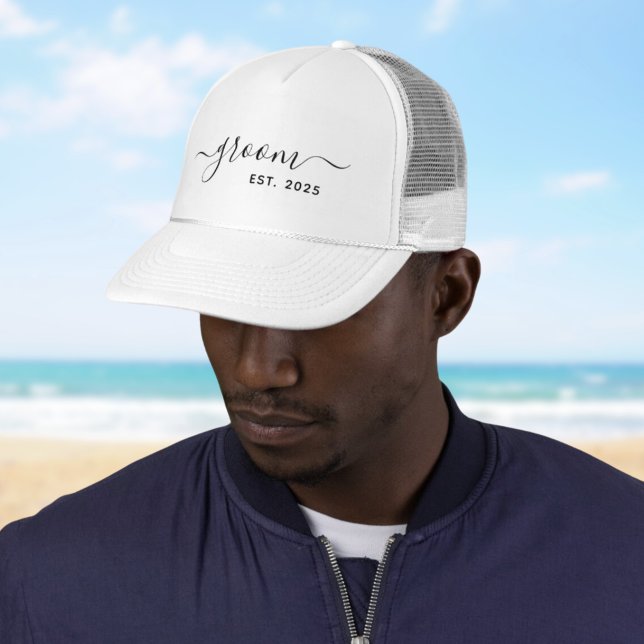 Modern minsta elegant-skript Groom Keps (Simple modern minimalist elegant script Groom Trucker Hat
)