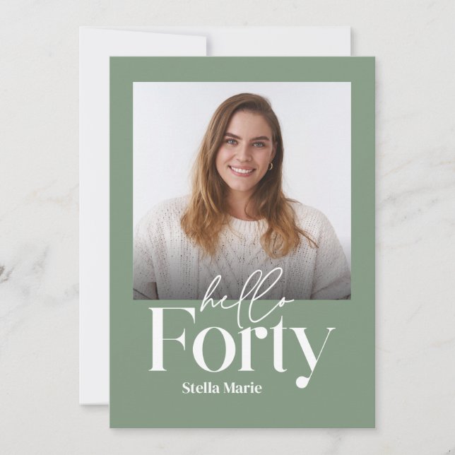 Modern minsta enkla grönt 40-årsdag inbjudningar (Framsida)
