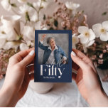 Modern minsta enkla marinblå 50-årsdag inbjudningar<br><div class="desc">Modern minimal typografi enkel fotomarin blå och vit 50-årsinbjudan. En del av en contemporary.</div>