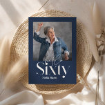 Modern minsta enkla marinblå 60-årsdag inbjudningar<br><div class="desc">Modern minimal typografi enkel fotomarin blå och vit 60-årsinbjudan. En del av en contemporary.</div>