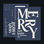 Modern minsta enkla marinblå god jul helg vykort<br><div class="desc">Modern,  minsta traditionella grafikkort för återcirkulation av vintage,  marinblått god jul-helgdag. En del av en fet roligt helgdag-samling.</div>