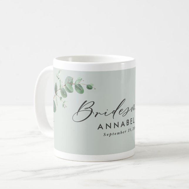 Modern minsta eukalyptus brudesmaid bröllop kaffemugg (Framsida vänster)