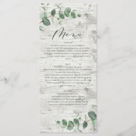 Modern minsta eukalyptus, vitt trä bröllop meny