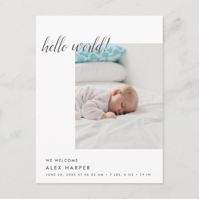 Modern minsta fotocollagefödelse meddelande vykort (Framsida)