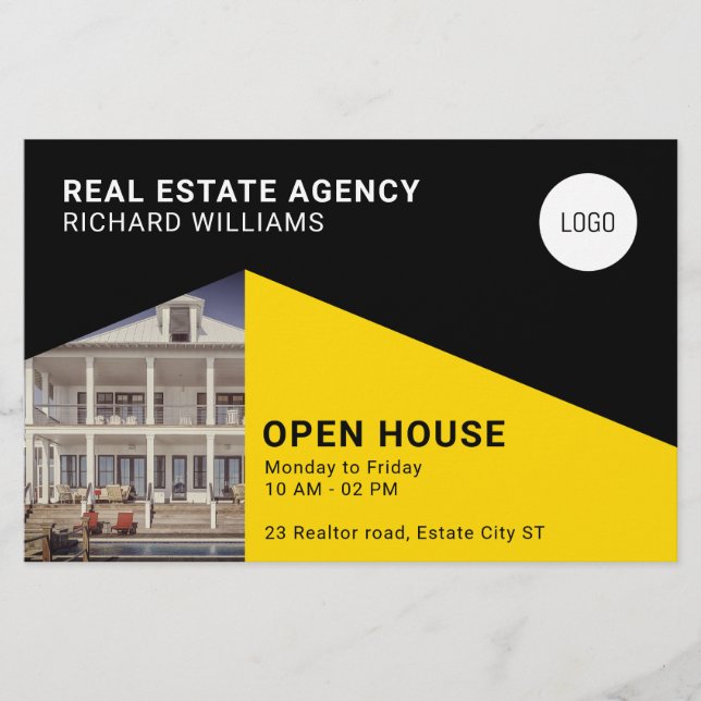 Modern minsta geometrisk svart gult flygblad (Framsidan)