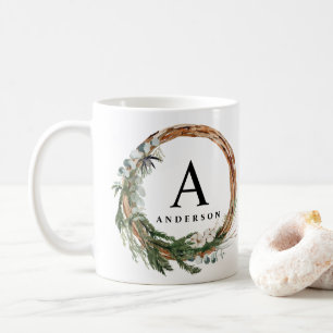 Modern minsta helgdag för krandskript för blad kaffemugg