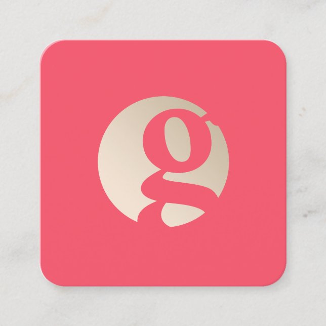 Modern minsta korallmonogram för guld fyrkantigt visitkort (Framsida)