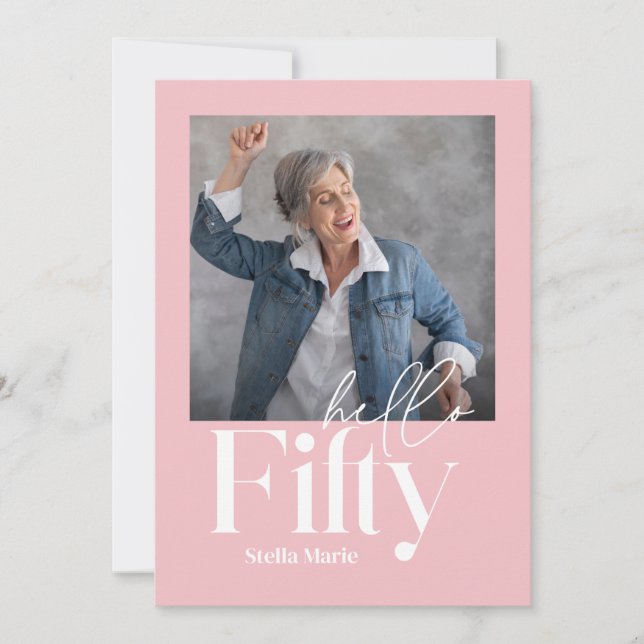 Modern, minsta lilla, gigantisk rosa 50-årsdag inbjudningar (Framsida)