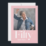 Modern, minsta lilla, gigantisk rosa 50-årsdag inbjudningar<br><div class="desc">Modern minimal typografi,  enkel fotogig rosa och vit 50-årsinbjudan. En del av en contemporary.</div>