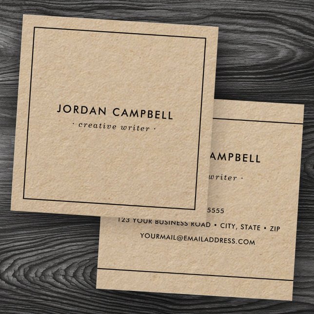 Modern minsta lilla svarta gräns Kraft papper Fyrkantigt Visitkort (Modern minimal thin black border Kraft paper Square Business Card)