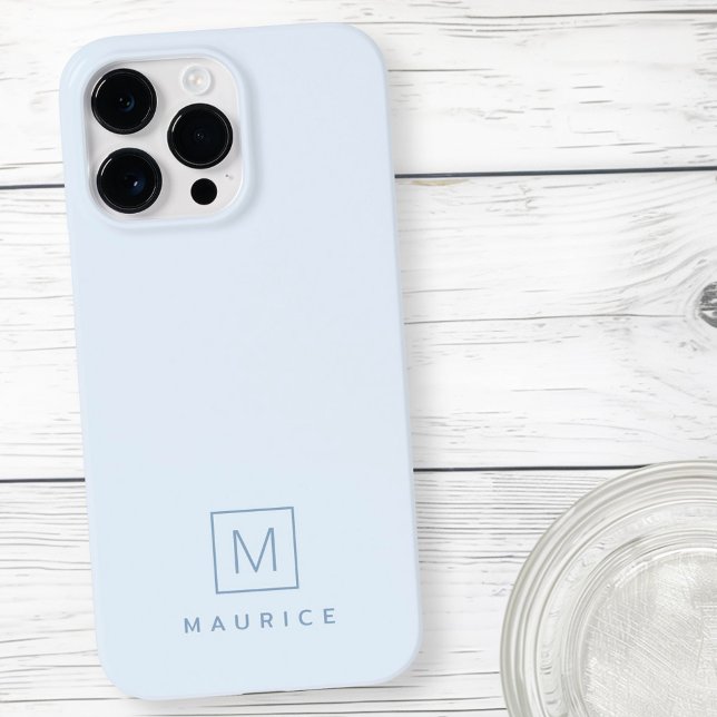 Modern minsta ljusblå monogram (Modern minimal monogram light blue Case-Mate iPhone case)