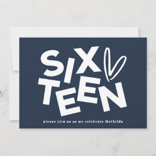 Modern minsta marin blå typografi 16-årsdag inbjudningar