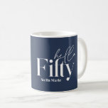 Modern minsta marinblå foto 50-årsdag kaffemugg<br><div class="desc">Modern minimal typografi,  enkel marin blå och vit fotogåva på 50 år mugg. En del av en contemporary.</div>