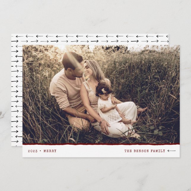 Modern Minsta MERRY Rött Helgdag Card för markör Julkort (Fram/baksida)