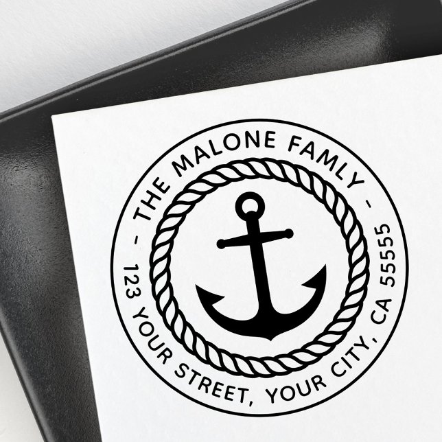 Modern minsta nautiska ankarpunkt returadress självfärgande stämpel (Modern minimal nautical anchor return address self-inking stamp)