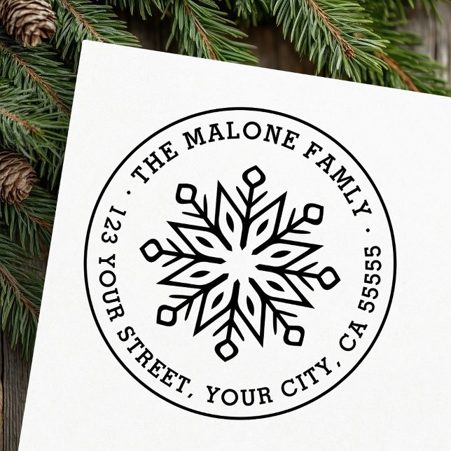 Modern minsta returadress för snöflake stämpel (Modern minimal snowflake red return address rubber stamp)