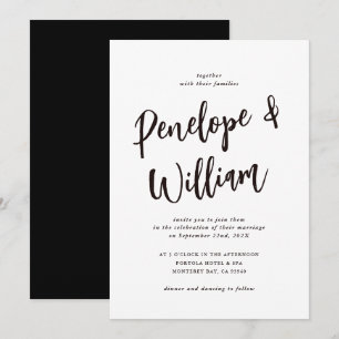Modern minsta skript svart och vitt bröllop inbjudningar