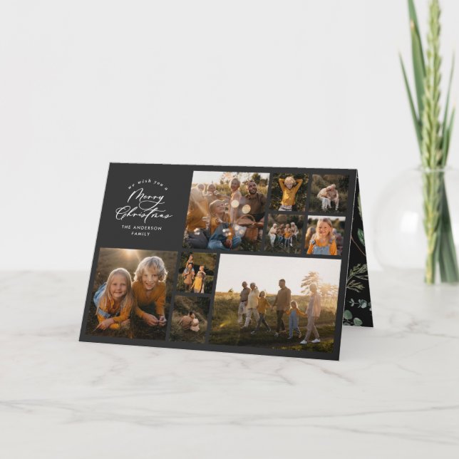 Modern minsta svarta 11-fotobotaniska familj helgkort (Framsida)