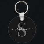 Modern minsta svarta monogram första namn nyckelring<br><div class="desc">En enkel svart och vit snyggt-design där du kan lägga till det första namn och det första.</div>