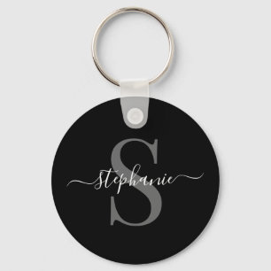 Modern minsta svarta monogram första namn nyckelring