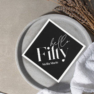 Modern minsta svarta vita enkel 50-årsdag pappersservett