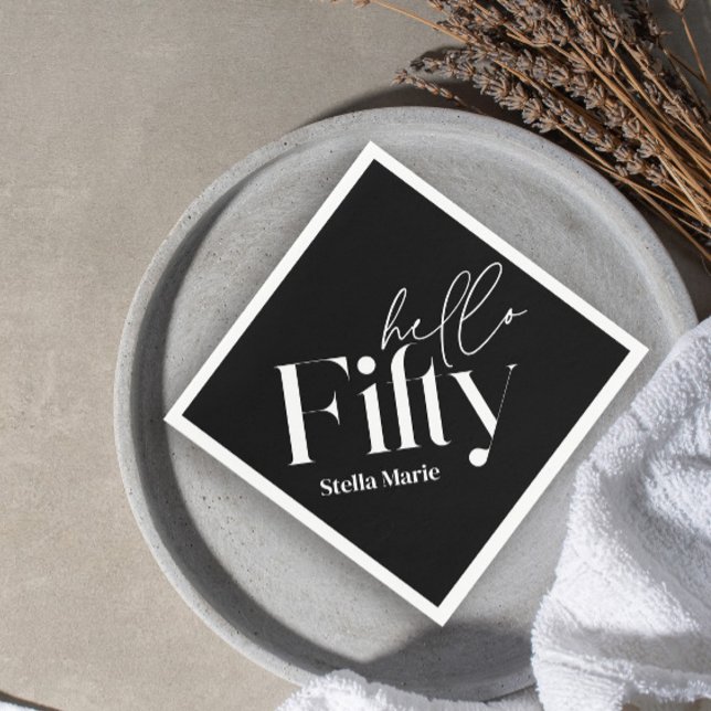 Modern minsta svarta vita enkel 50-årsdag pappersservett (Skapare uppladdad)