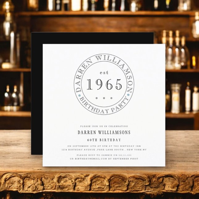 Modern minsta svarta vita manar 60-årsdag inbjudningar (minimal black and white tipography design filly customizable to suite your needs ,men 60th birthday )