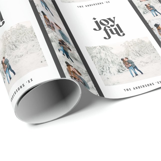 Modern minsta svarta vita multifoto jul presentpapper (Rullad Hörn)