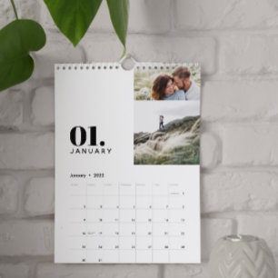 Modern minsta svarta vita multifotofamilj kalender